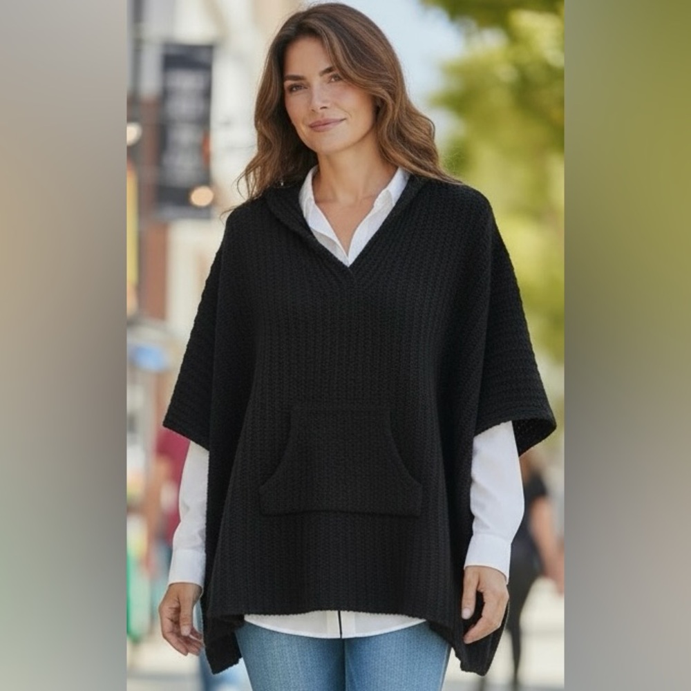 Tommy‎ Bahama Oversized Black V-Neck Poncho Sweater